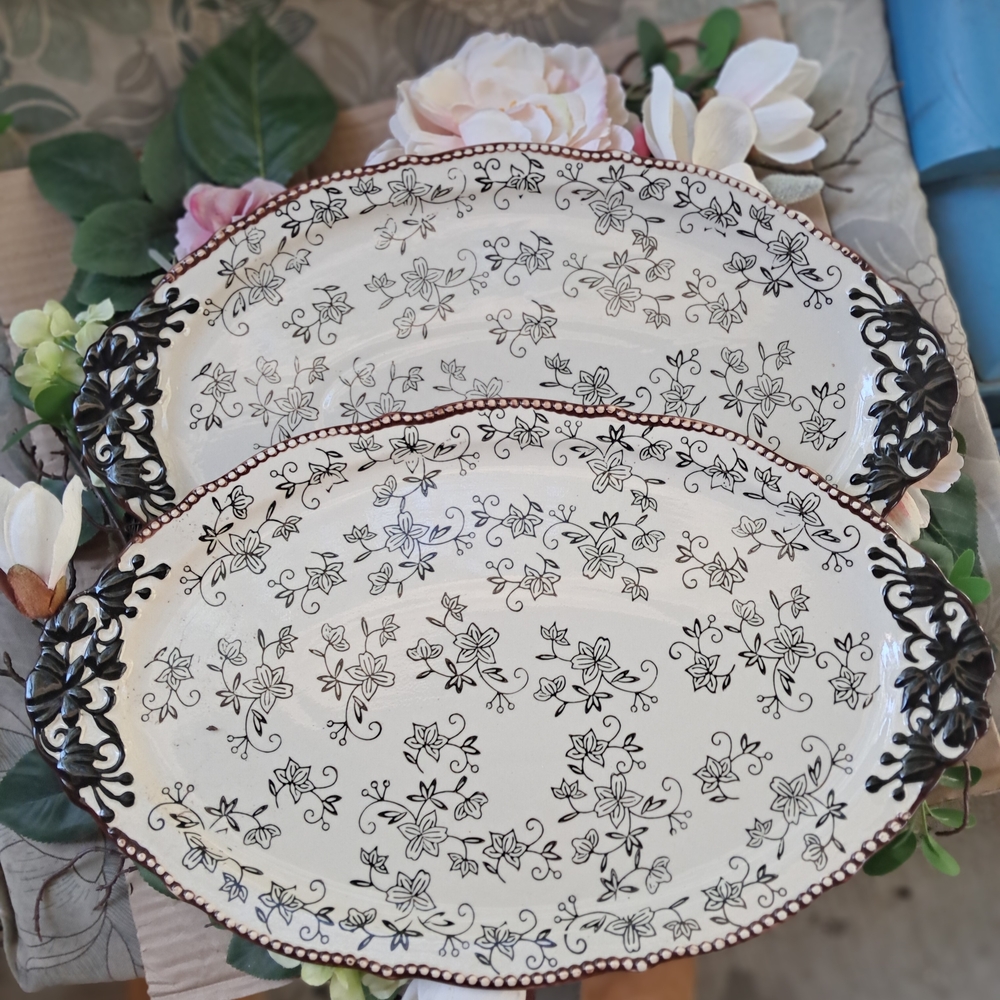 Floral Black and White Serving Platters